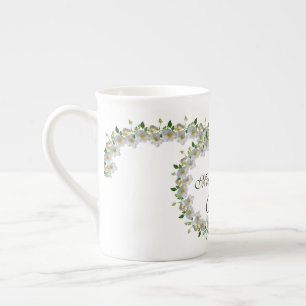 Elegant White Roses Greenery Mother of the Bride Bone China Mug