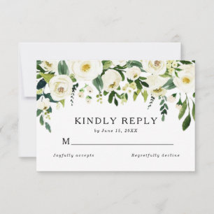 Elegant White Roses Greenery Summer Wedding  RSVP Card