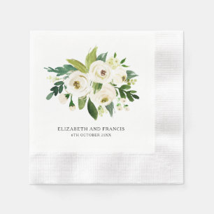Elegant White Roses Greenery Wedding Paper Napkin