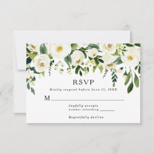 Elegant White Roses Greenery Wedding Response Card
