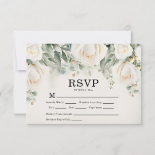 Elegant White Roses Greenery Wedding RSVP Card