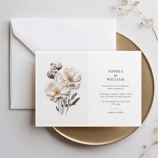 Elegant White Roses Horizontal Stylish Wedding  Invitation (Creator Uploaded)