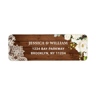 Elegant White Roses Lace Rustic Return Address Label