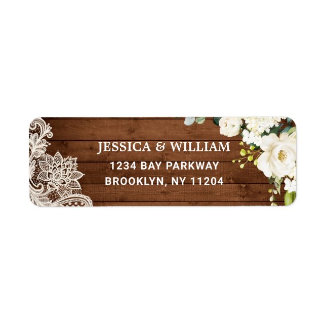 Elegant White Roses Lace Rustic Return Address Label (Front)
