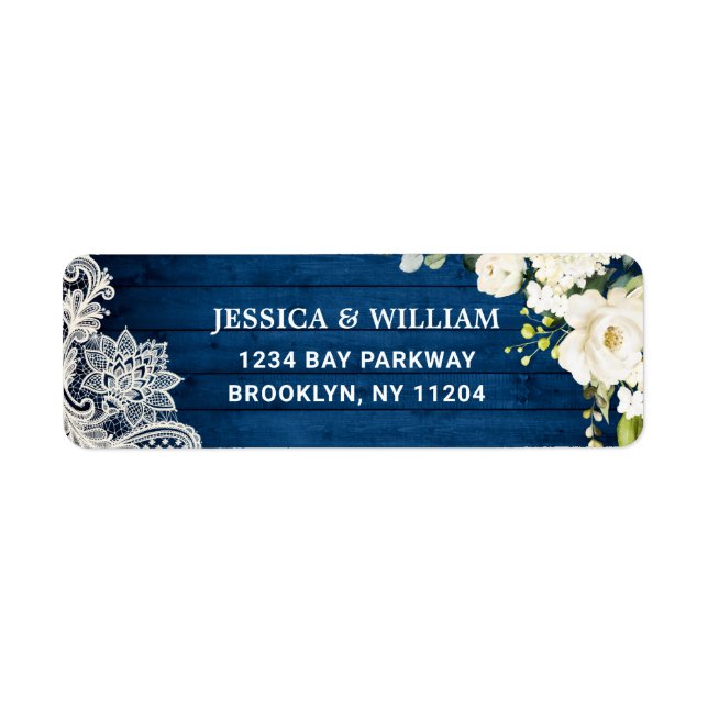 Elegant White Roses Lace Rustic Return Address Label (Front)