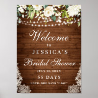 Elegant White Roses Lace Rustic Wood Bridal Shower