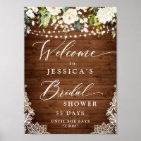 Elegant White Roses Lace Rustic Wood Bridal Shower