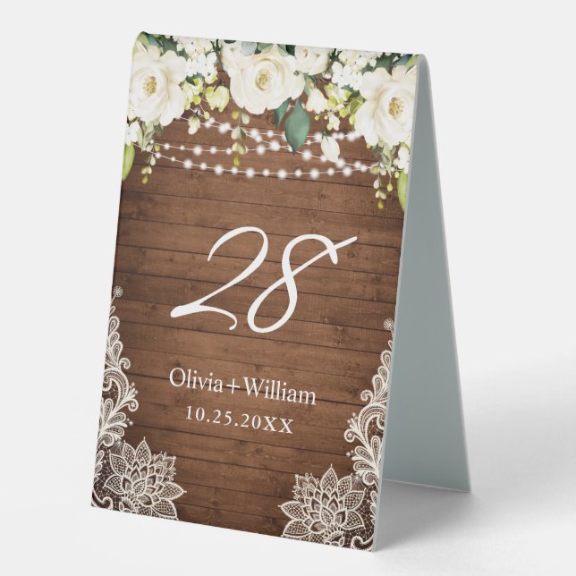 Elegant White Roses Lace Rustic Wood Wedding (Front)