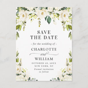 Elegant White Roses Lace Wedding Save the Date Postcard