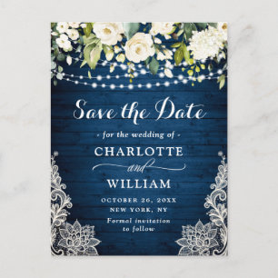 Elegant White Roses Lace Wedding Save the Date Postcard