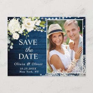 Elegant White Roses PHOTO Wedding Save the Date Postcard