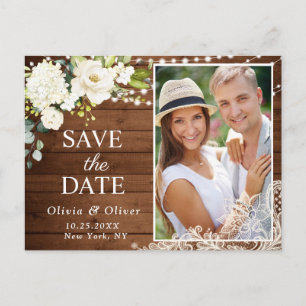 Elegant White Roses PHOTO Wedding Save the Date Postcard