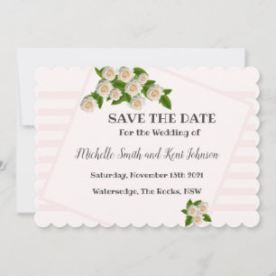 Elegant White Roses Pink Blush Save The Date