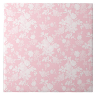 Elegant White Roses Pink Floral Ceramic Tile