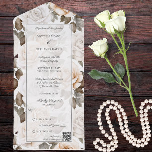 Elegant White Roses QR Code All In One Invitation