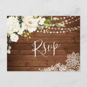 Elegant White Roses Rustic Wedding RSVP Card