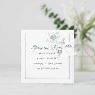 Elegant White Roses Sage Green Floral Wedding Save The Date