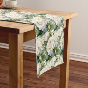 Elegant White Roses Table Runner