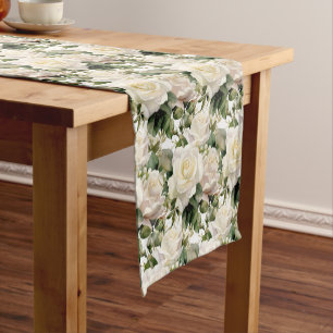 Elegant White Roses Table Runner