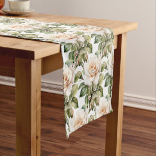 Elegant White Roses Table Runner