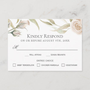 Elegant White Roses Watercolor RSVP with Entrees