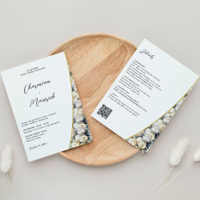 Elegant White Roses Wedding all in one Invitation (Creator Uploaded)
