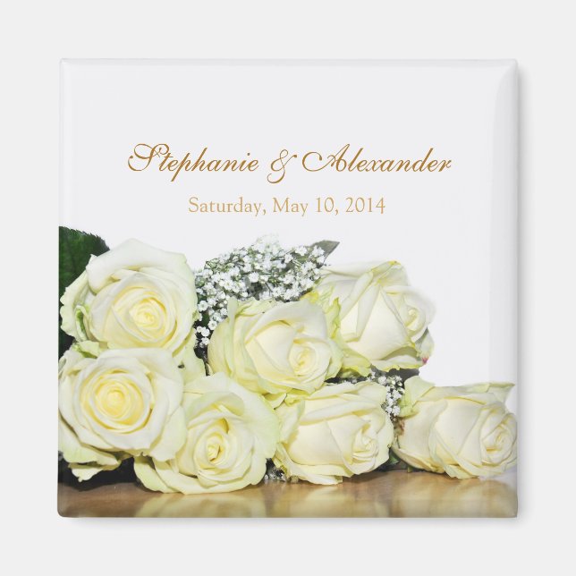 Elegant White Roses Wedding Favour Magnet (Front)