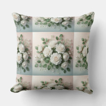 Elegant White Roses Wedding Throw Pillow