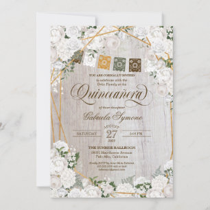 Elegant White Roses Western Rustic Quinceanera Inv Invitation