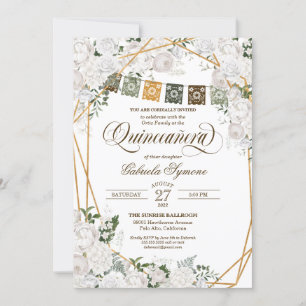 Elegant White Roses Western Rustic Quinceanera Invitation