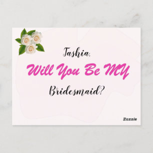 Elegant White Roses Will You Be My Bridesmaid Post Postcard