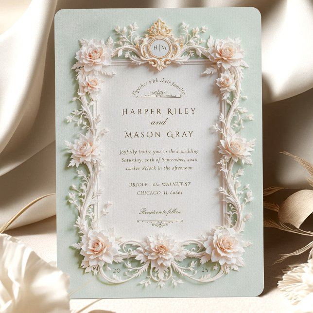 Elegant White Roses with Faux Gold Invitation (Creator Uploaded)