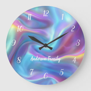 Elegant White Rough Numbers Holographic Personised Large Clock