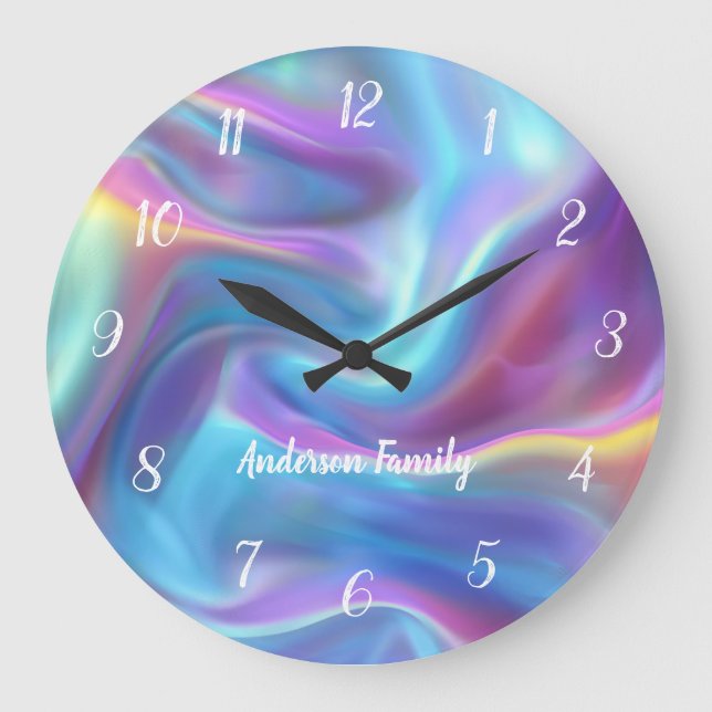 Elegant White Rough Numbers Holographic Personised Large Clock (Front)