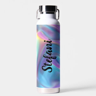 Elegant White Rough Text Holographic Personised Water Bottle