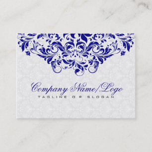 Elegant White & Royal Blue Damasks & Swirls Business Card