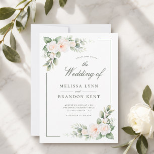 Elegant White Sage Blush Floral Wedding Invitation