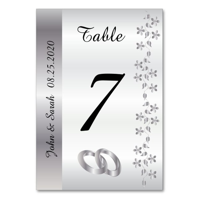 Elegant White Satin and Silver Table Number (Front)