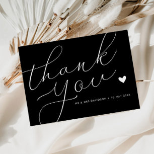 elegant white script black wedding thank you card