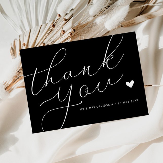 elegant white script black wedding thank you card (Creator Uploaded)