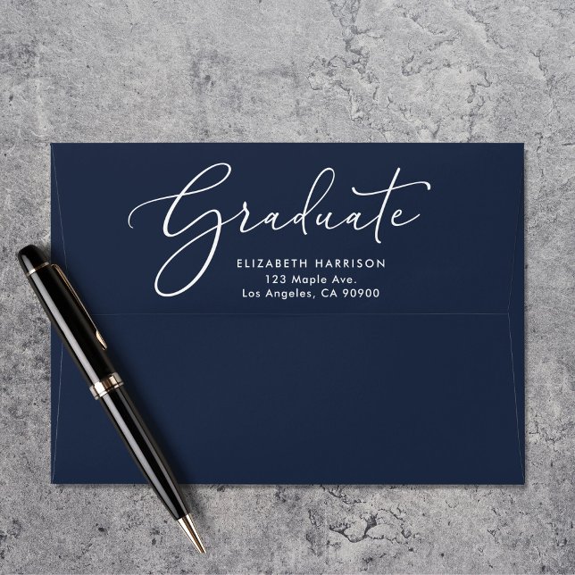 Elegant White Script Blue Graduation Envelope (Creator Uploaded)