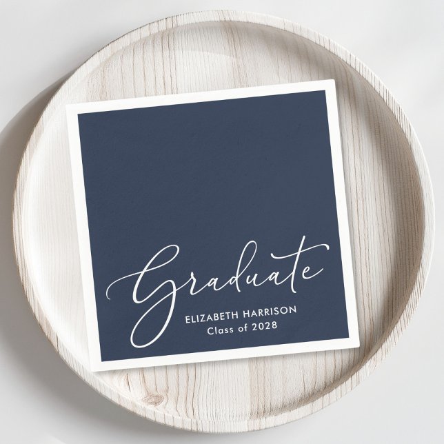 Elegant White Script Blue Graduation Party Napkin (Creator Uploaded)