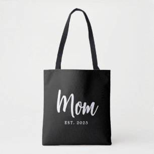 Elegant White Script Established New Mom Tote Bag