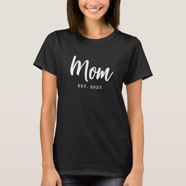 Elegant White Script Established New Mum T-Shirt (Front)
