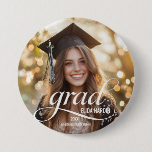 Elegant White Script Grad Photo Button