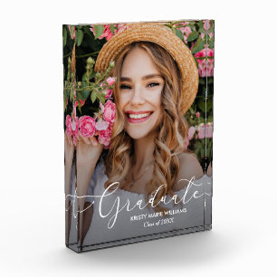 Elegant White Script Graduation Modern Photo Block