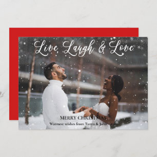 Elegant White Script LIVE LAGUH LOVE Minimalist Holiday Card
