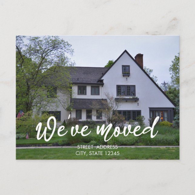 Elegant White Script New House Warming Photo Announcement Postcard (Front)