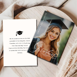 Elegant White Script Overlay Graduation Photo Announcement