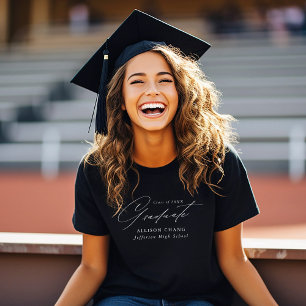 Elegant White Script Personalised Graduation T-Shirt